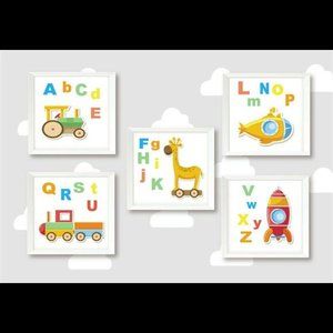 Nursery Decor Learn Alphabet Toys Boys Room Wall Art Set of 5 Prints 8.5x11